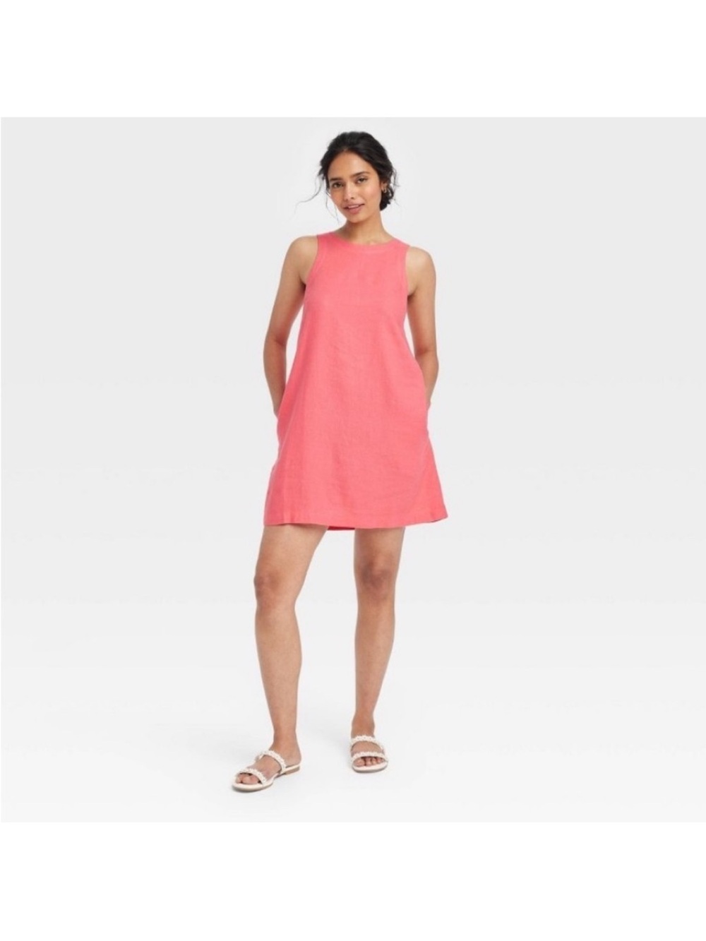 a new day Bright Coral linen dress size xl